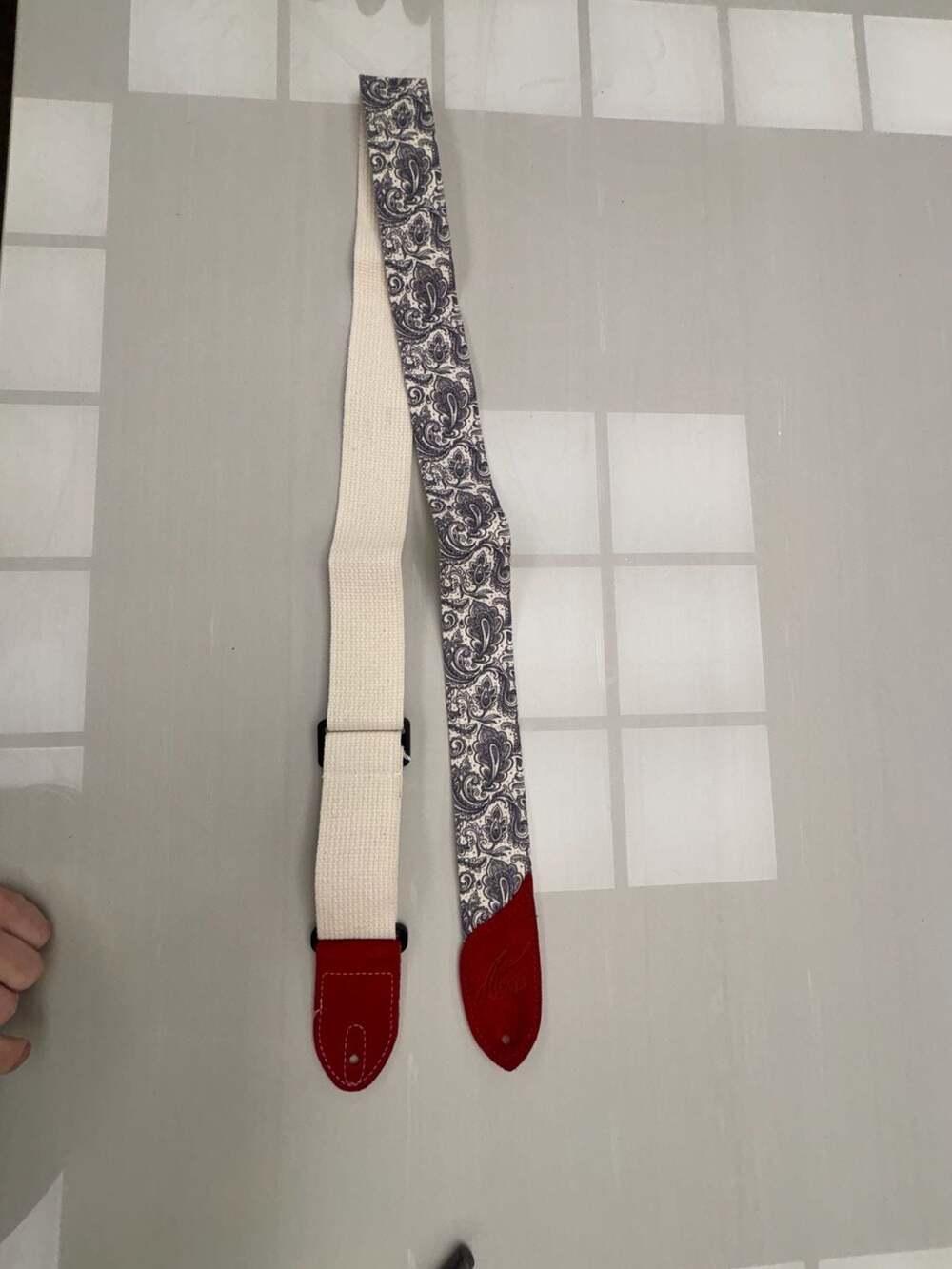Alexis Guitar Strap Blue Paisley Canvas Red Suede Ends- NEW